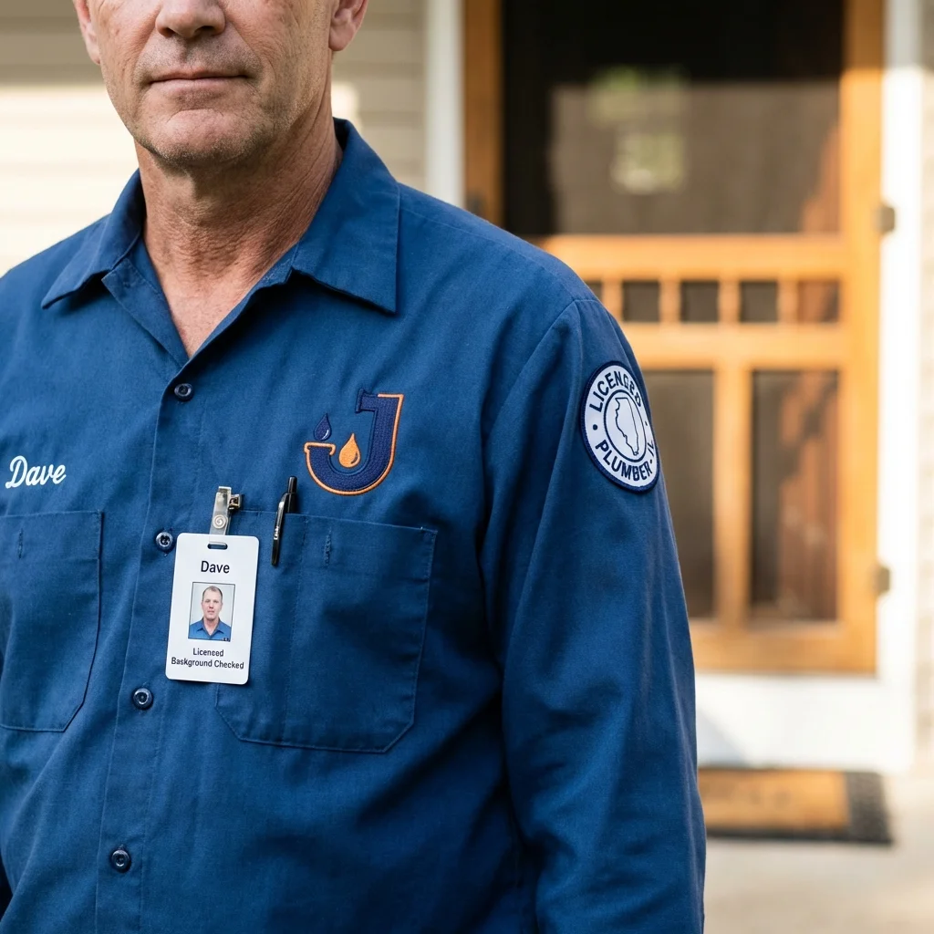 Licensed plumber showing ID badge in Coloma, MI