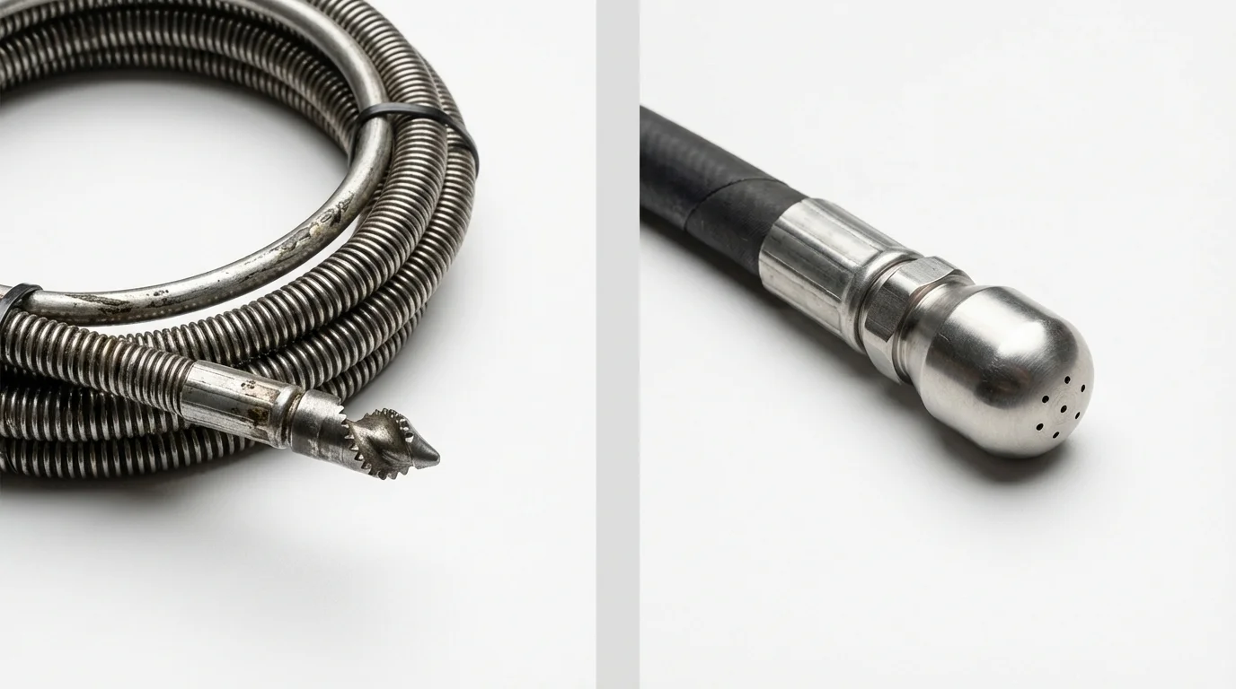 Drain snake cable and hydro jetting nozzle used for drain cleaning in Coloma, MI