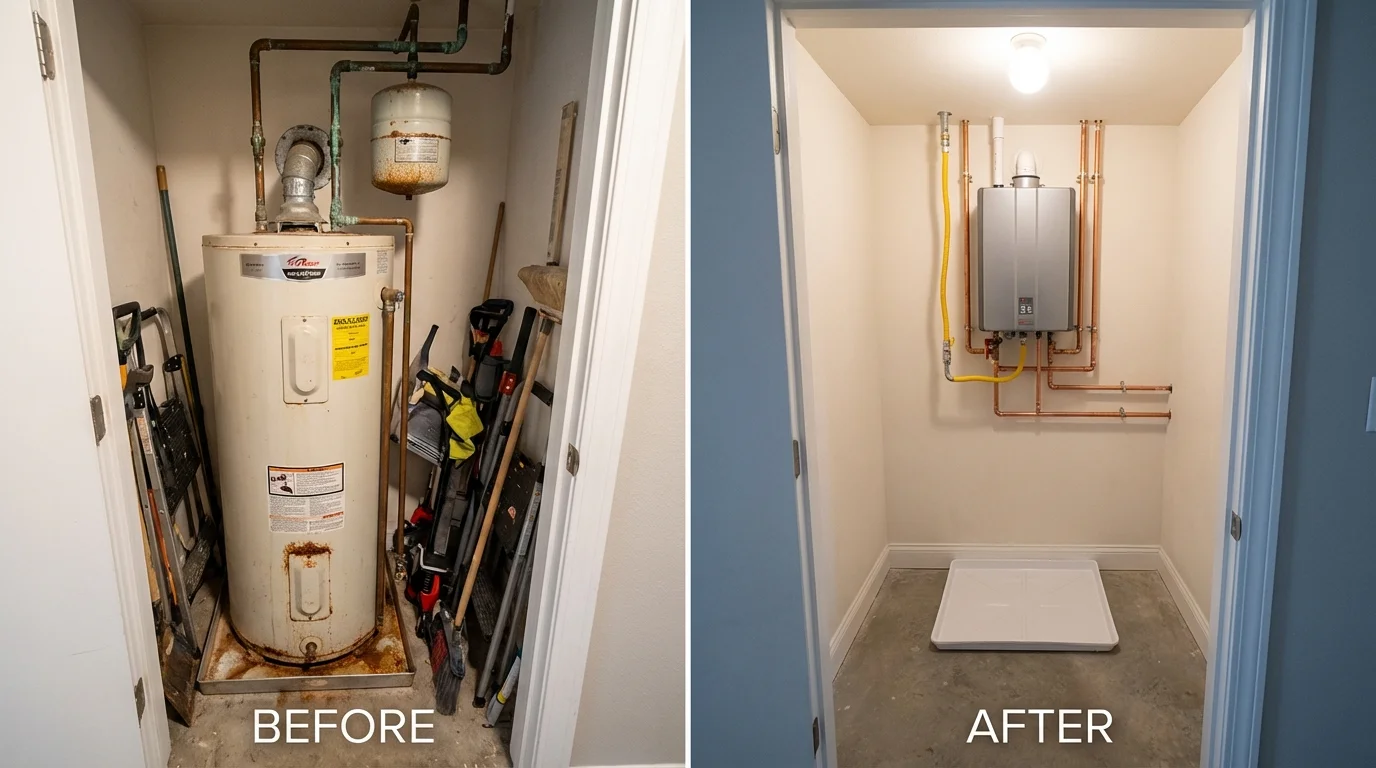 Tank water heater versus wall-mounted tankless unit comparison for Coloma, MI homeowners